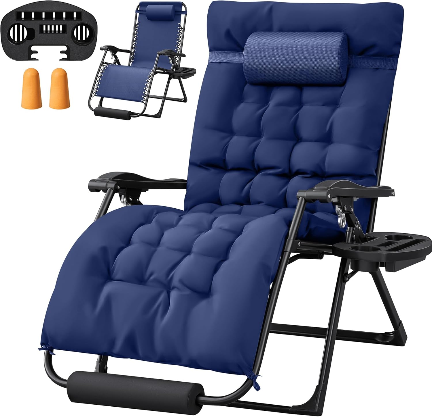 Homall Oversized Zero Gravity Chair, 32In Recliner Lounge Chair with Removable Soft Cushion and Cup Holder, Adjustable Anti Gravity Chair Folding Patio Chairs Padded for Indoor and Outdoor, Blue