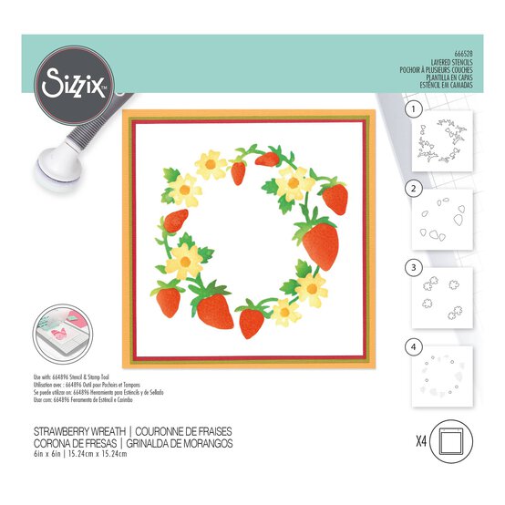 Sizzix Strawberry Wreath Layered Stencils A6 4 Pack