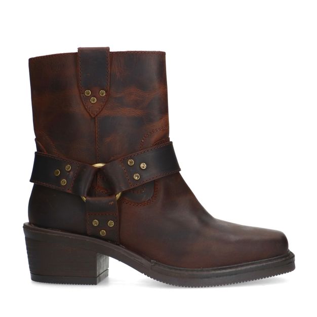 Donkerbruine leren biker boots