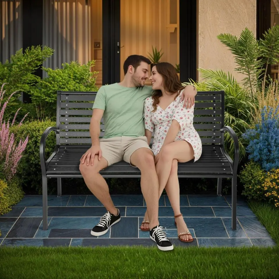 tectake Tuinbank Pino 3-zitter 126x62x81,5cm, Zwart