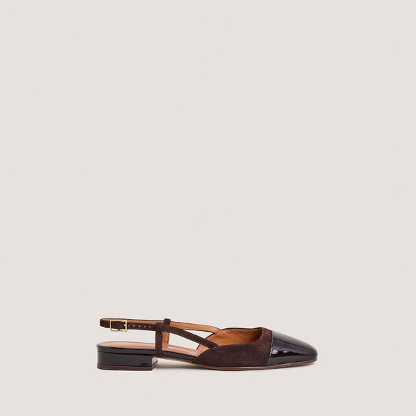 Ballerines slingbacksen vernis marron foncé et velours marron | DHAPOU