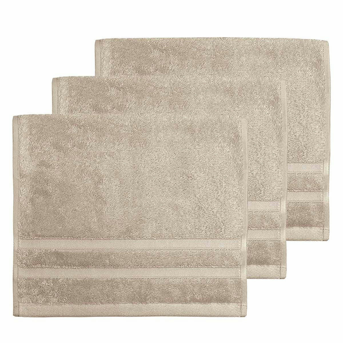 SENSILK - Lot de 3 serviettes invité 600 gr/m²  sable 30x50 cm