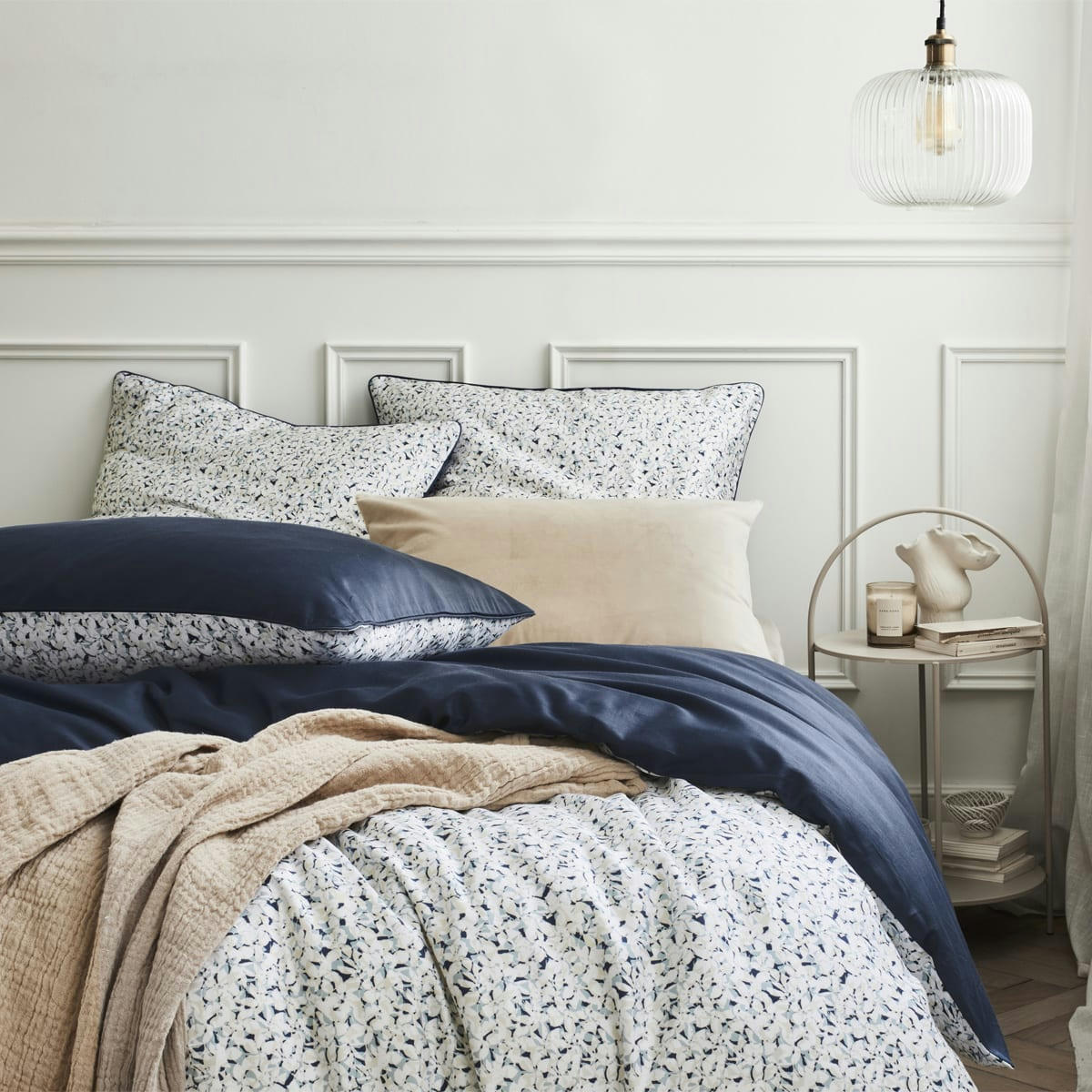 NUI - Drap plat en satin de coton bleu 240x300