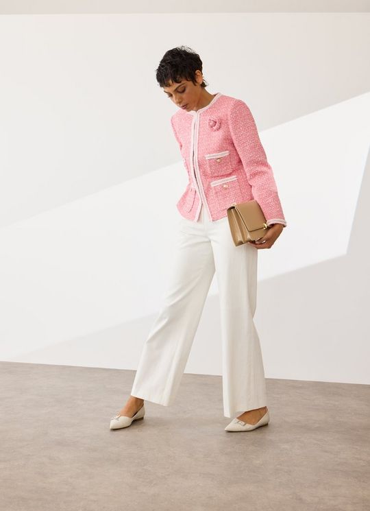 Charlie Pink & Ivory Recycled Cotton Tweed And Trim Jacket