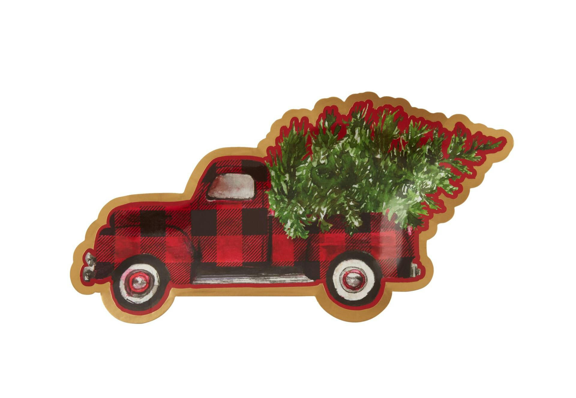 Sophistiplate Truck Paper Disposable Lunch Plates,Red/Green, Plaid, 8-in, 8-pk, for Christmas