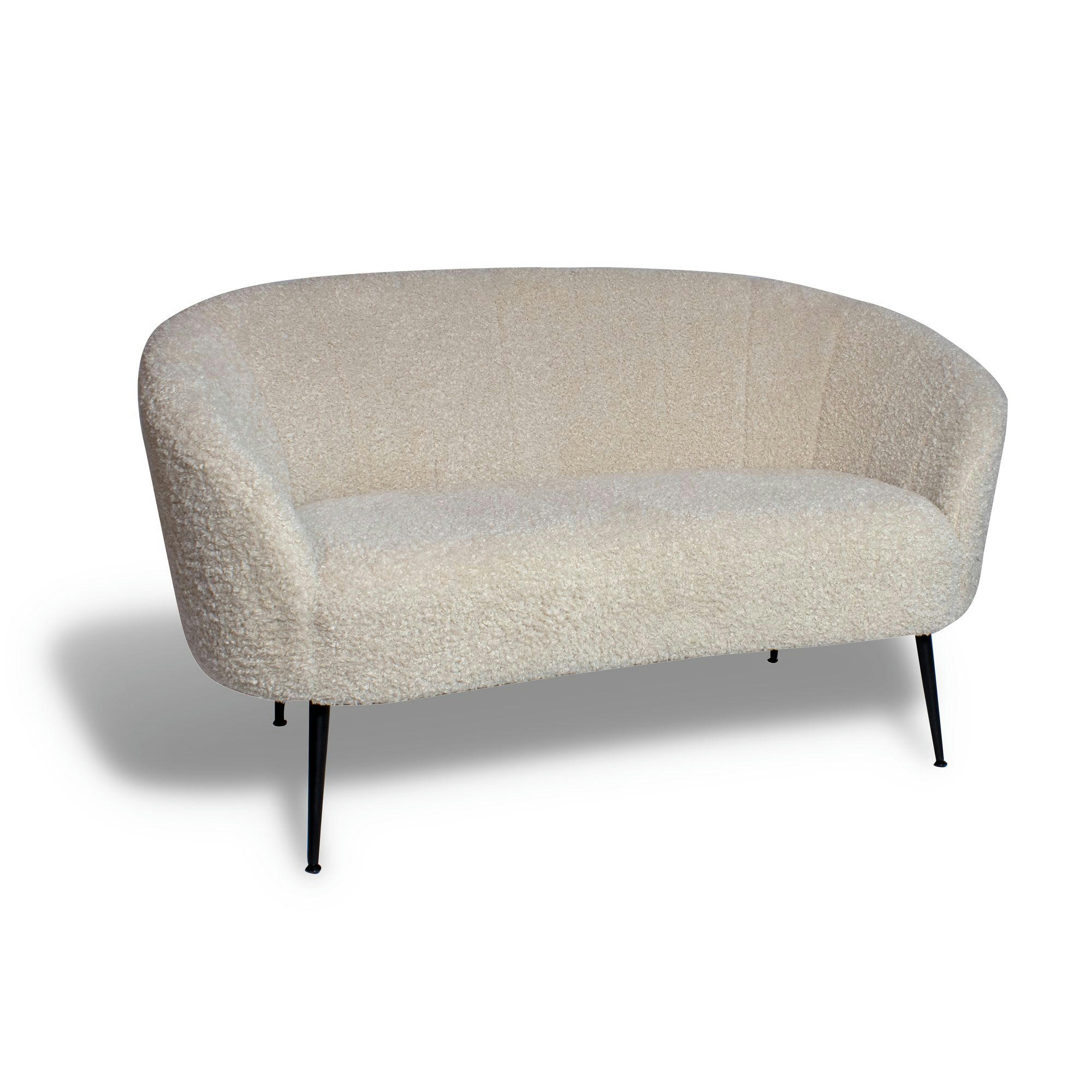 LAMA - Canapé effet fourrure bouclette et pieds en métal noir 2 places