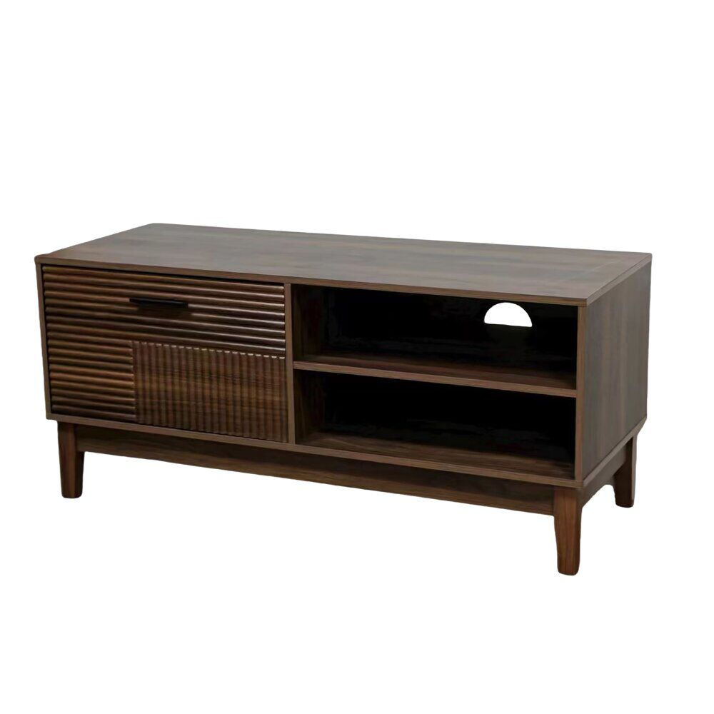 Meuble TV en bois Lida 2 niches et 1 porte marron foncé 100x39xH45cm