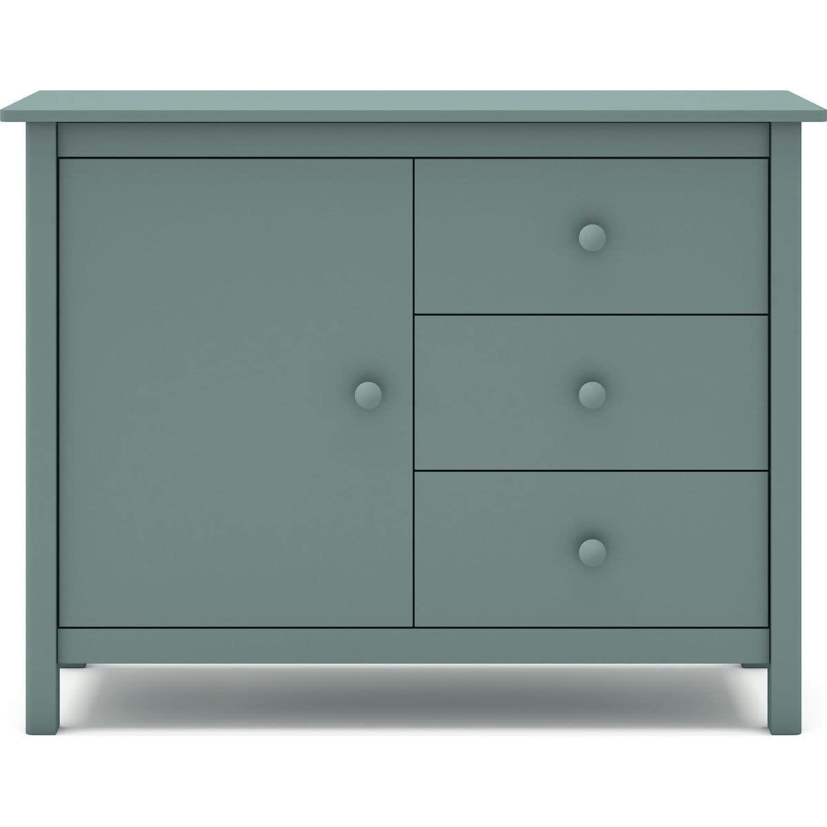 MELVIN - Commode 1 porte 3 tiroirs en pin massif vert pétrole 90 cm