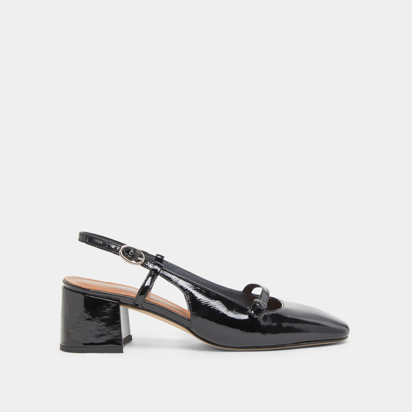 Slingbacks à talons et bouts carrésen vernis plissé noir | DARIO