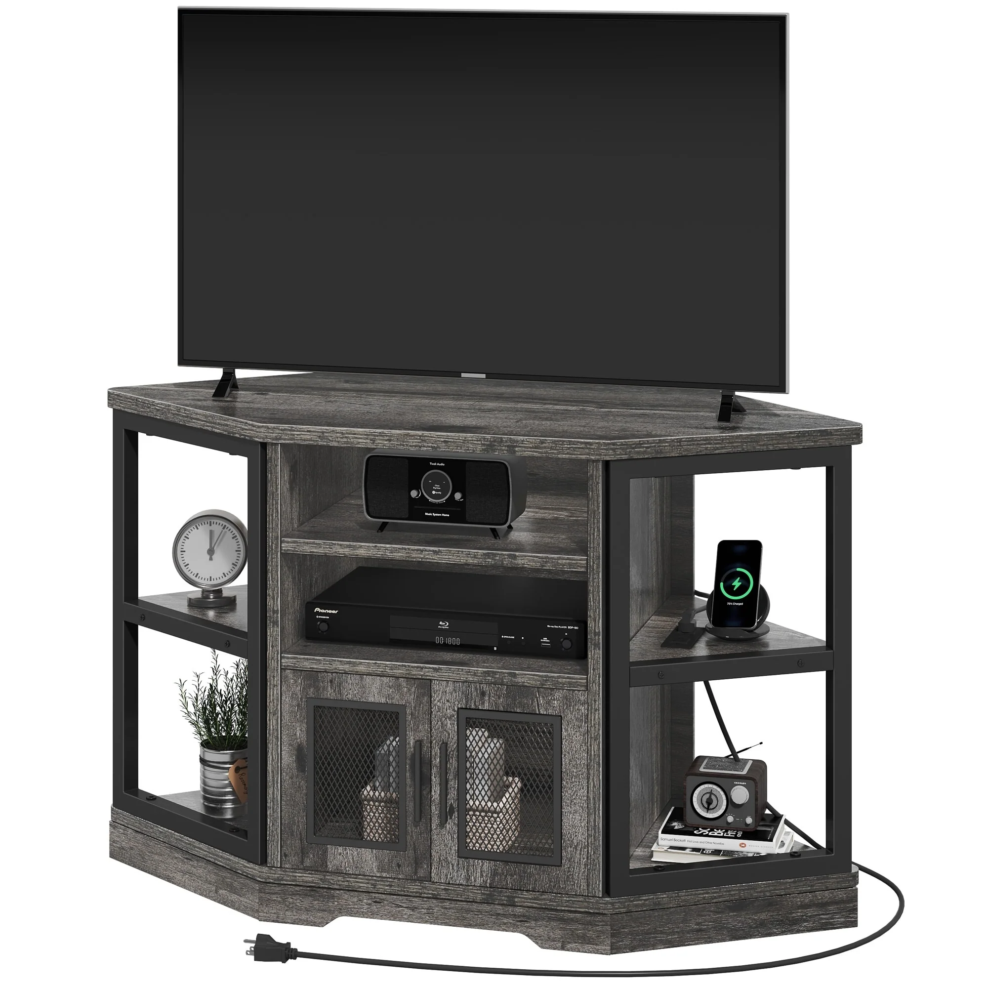 Moasis Farmhouse Corner TV Stand for TVs up to 55 Wood TV Media Console Entertainment Center