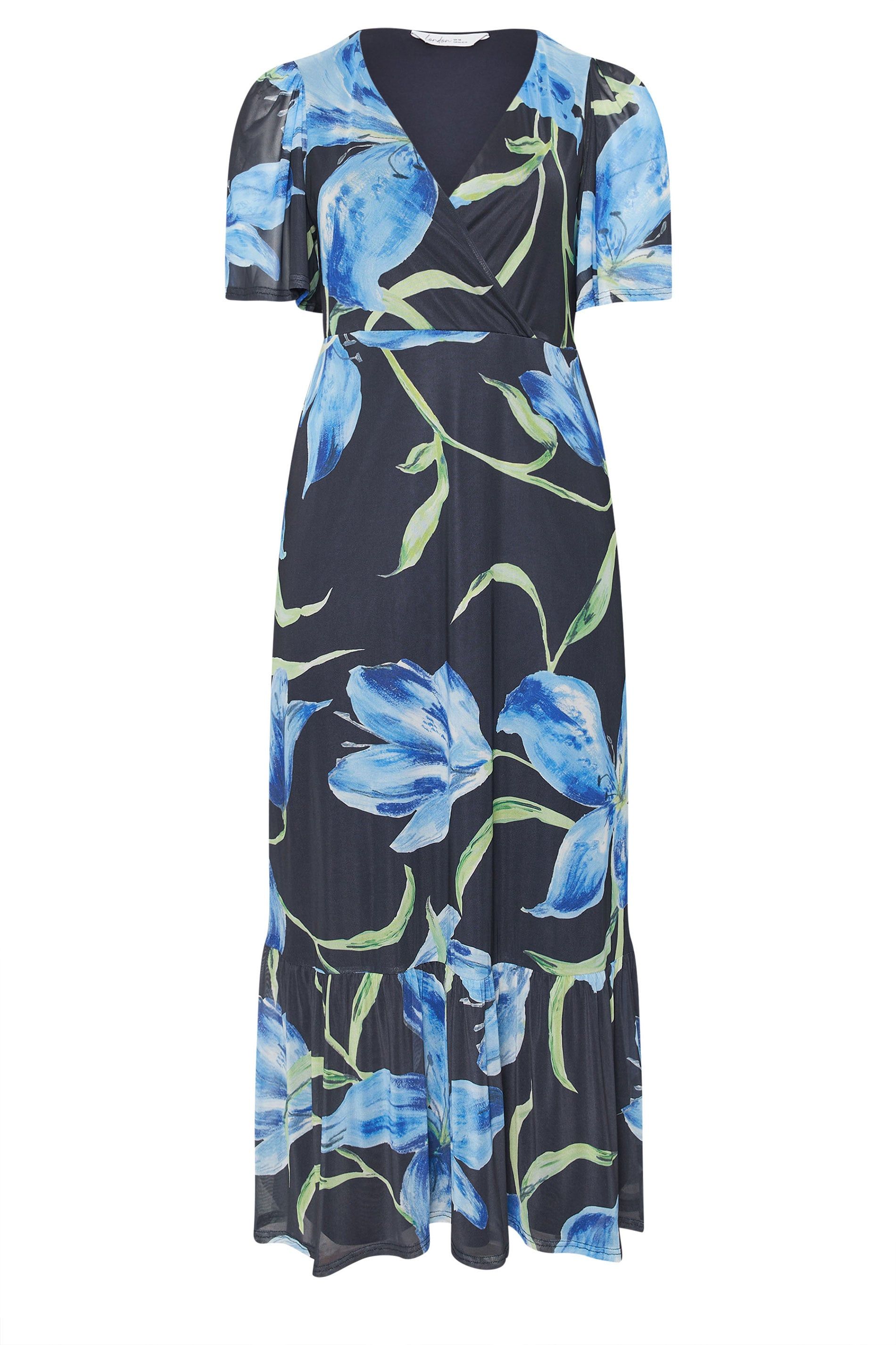 Yours Floral Wrap Ruffle Hem Dress