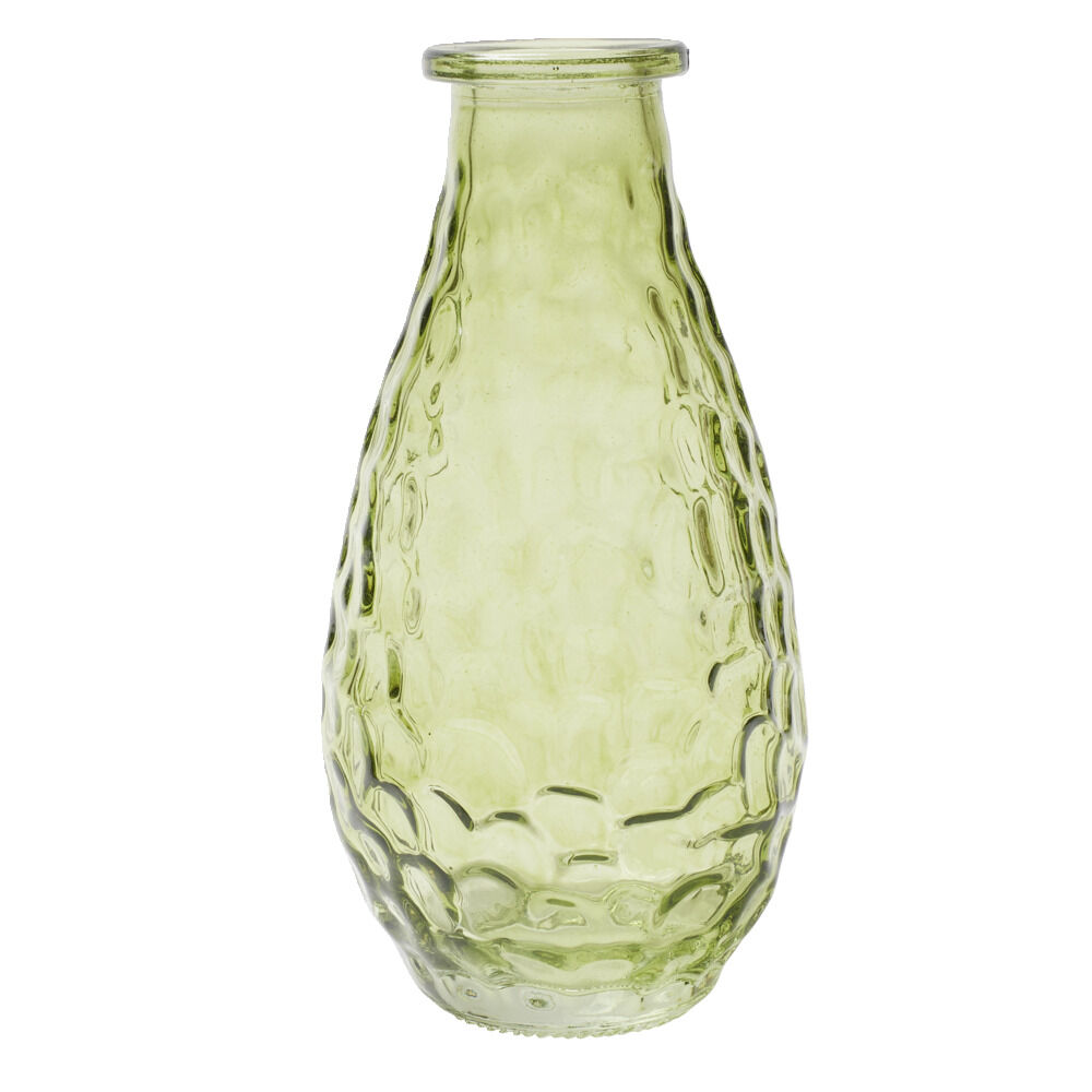 Vase verre coloré forme bouteille décor relief Ø6xH13cmØ7xH14cm (3 modèles)