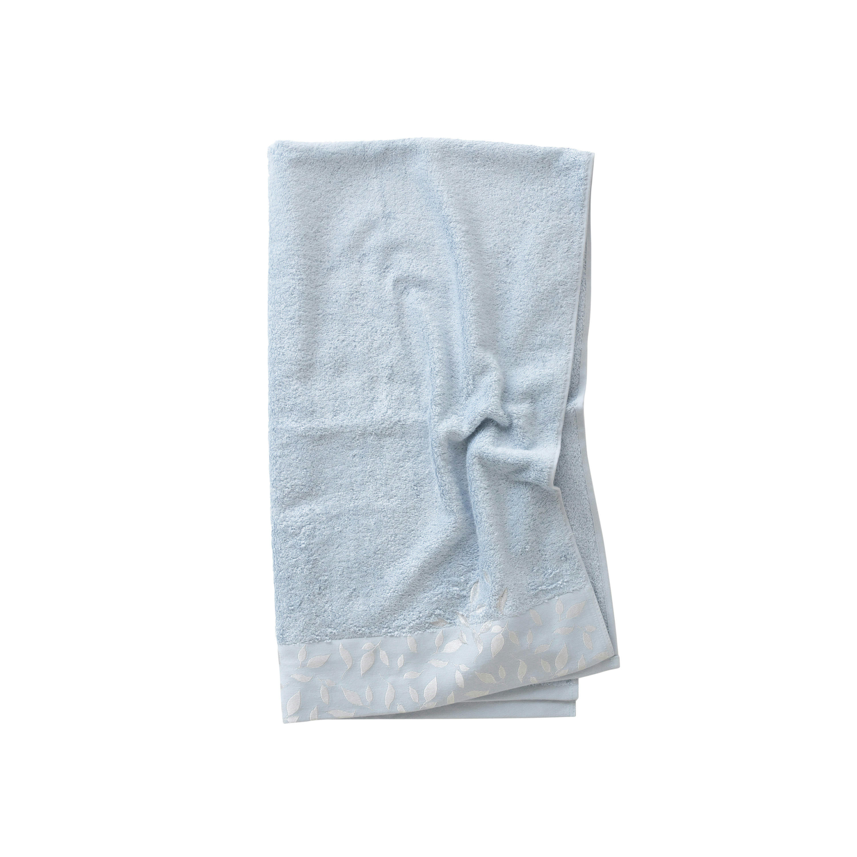 EQUINOXE - Drap de bain Bleu Givre brodé bouclette jacquard bleu 70 x 120 cm