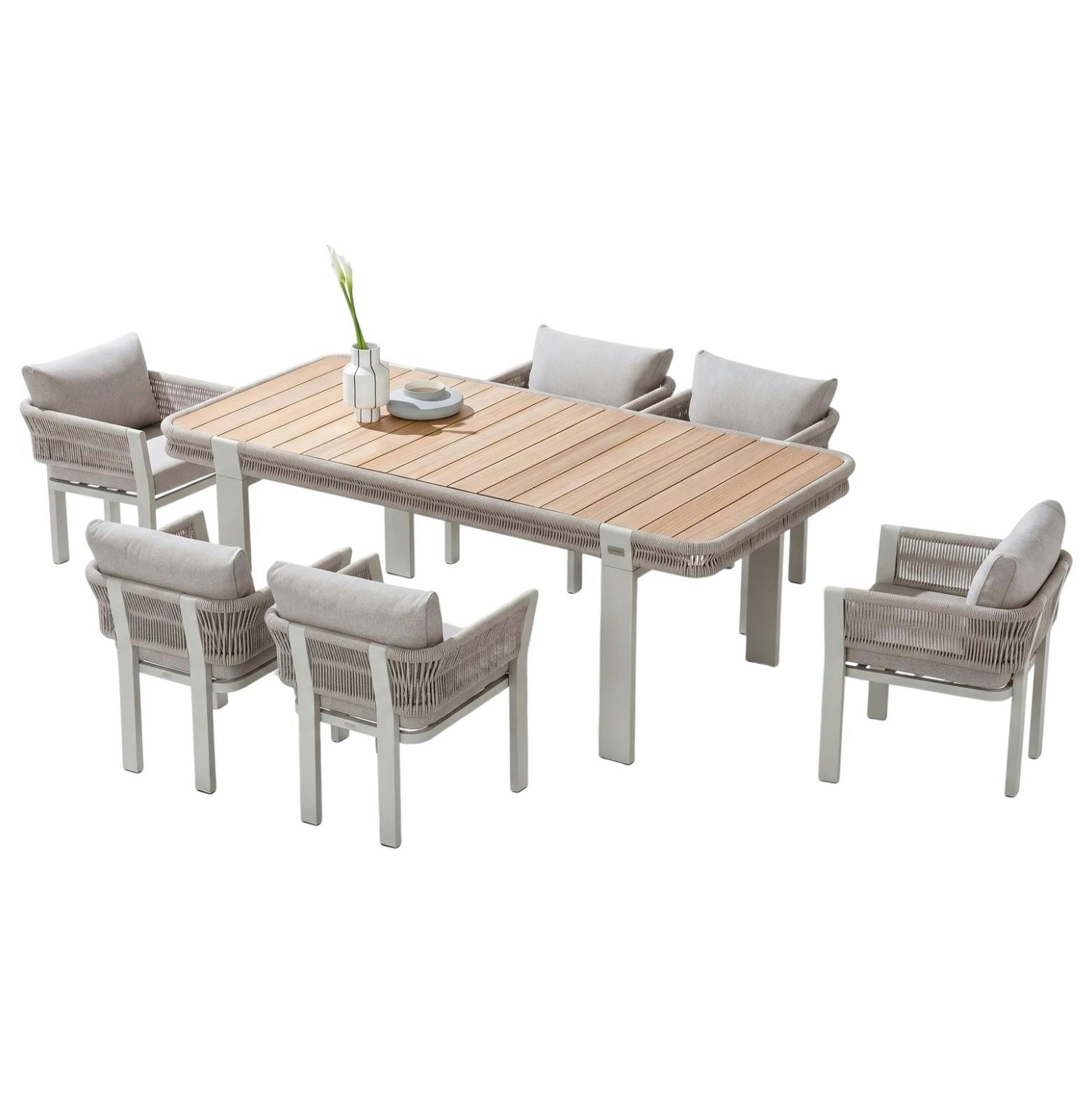 Table de jardin   6 chaises en teck et aluminium BORROMEO