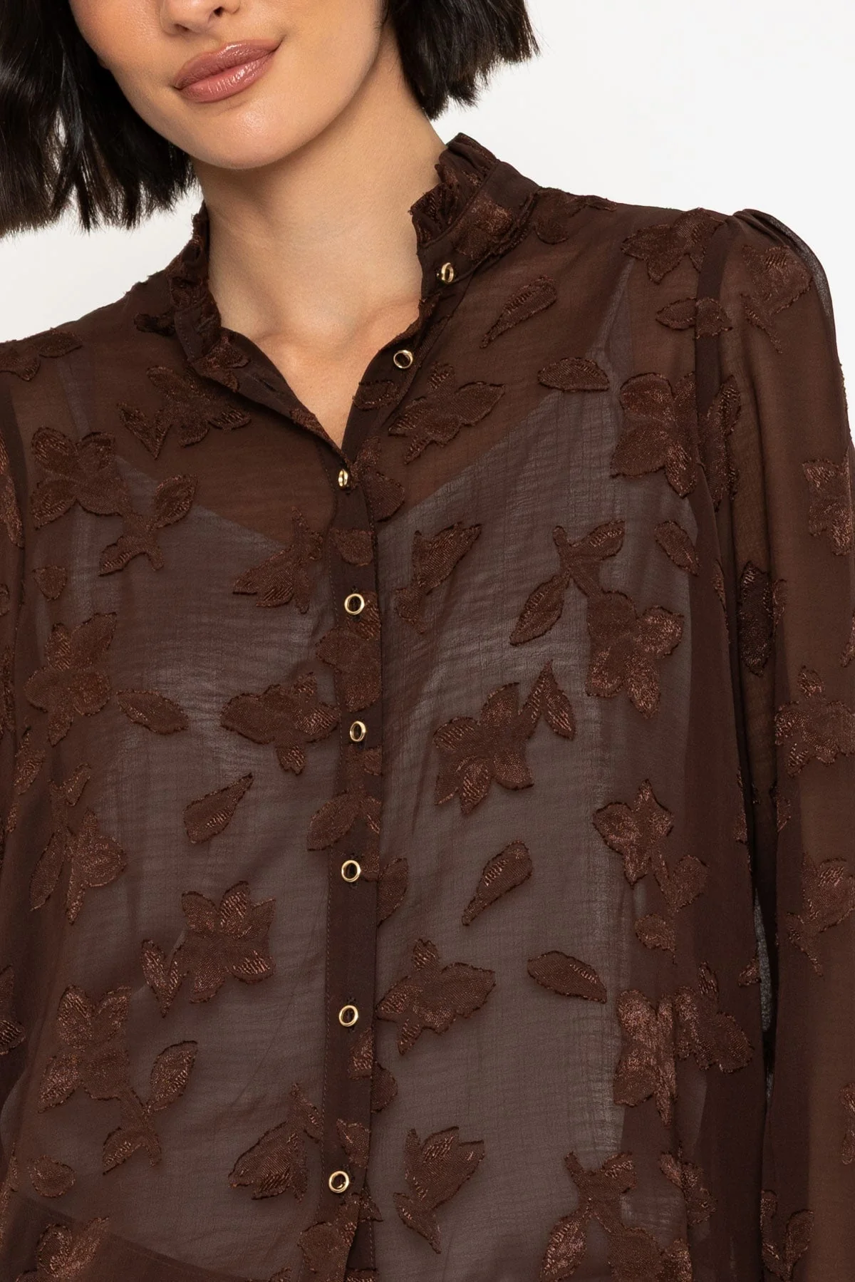 Brown Floral Jacquard Blouse