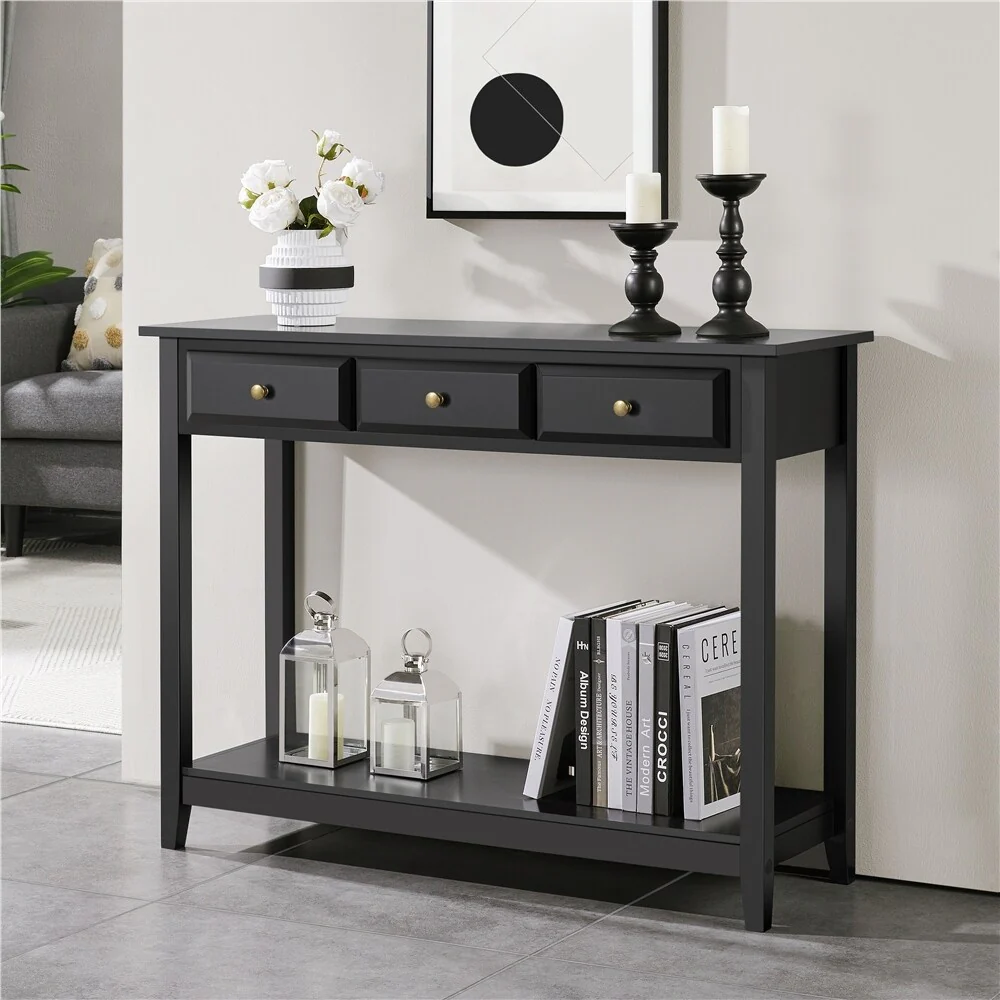 Yaheetech 3-Drawer Console Table with Storage Shelf