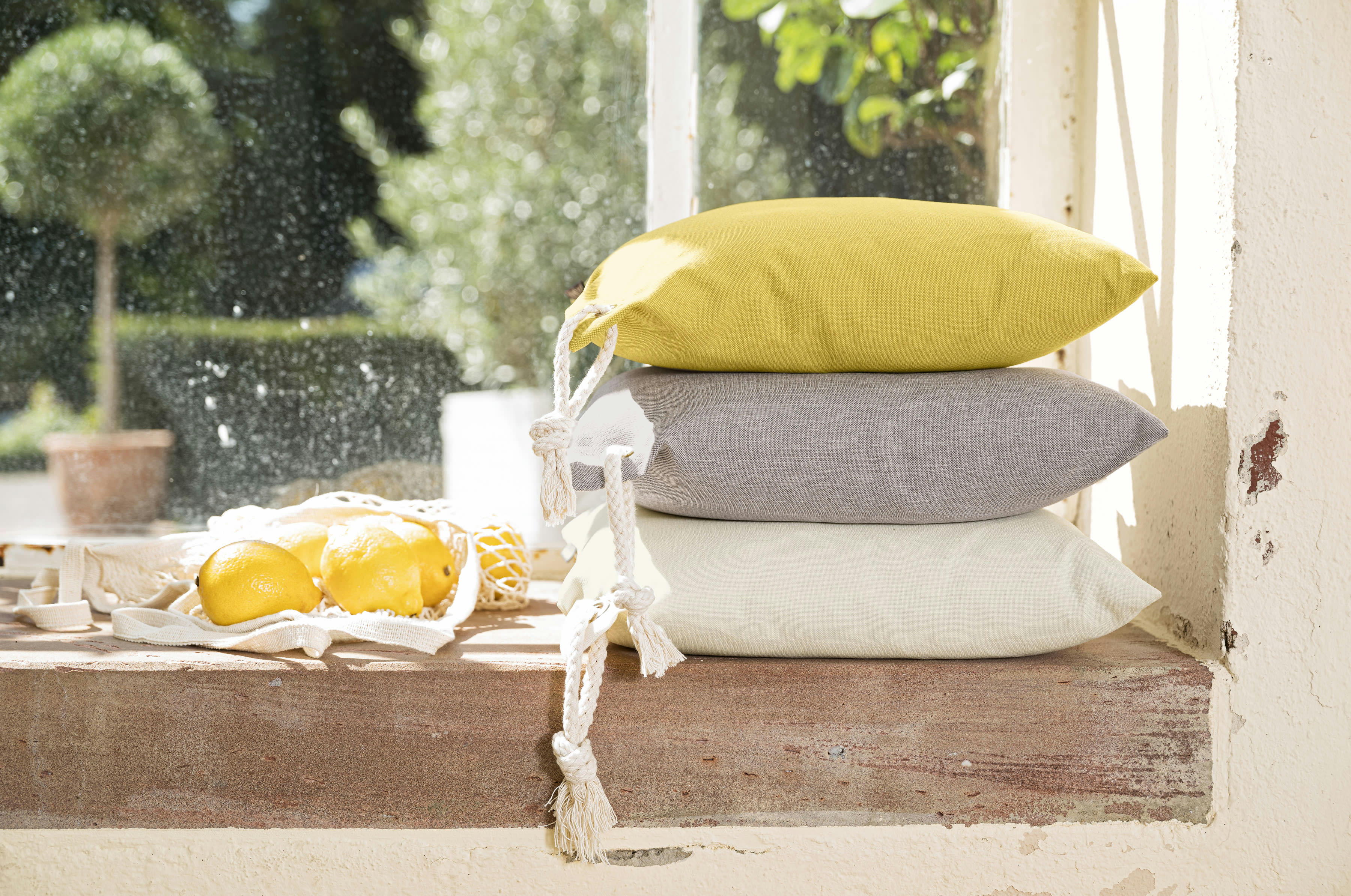 CAPRI - Housses de coussin exterieur  avec corde gris - Lot de 2 - 40x40