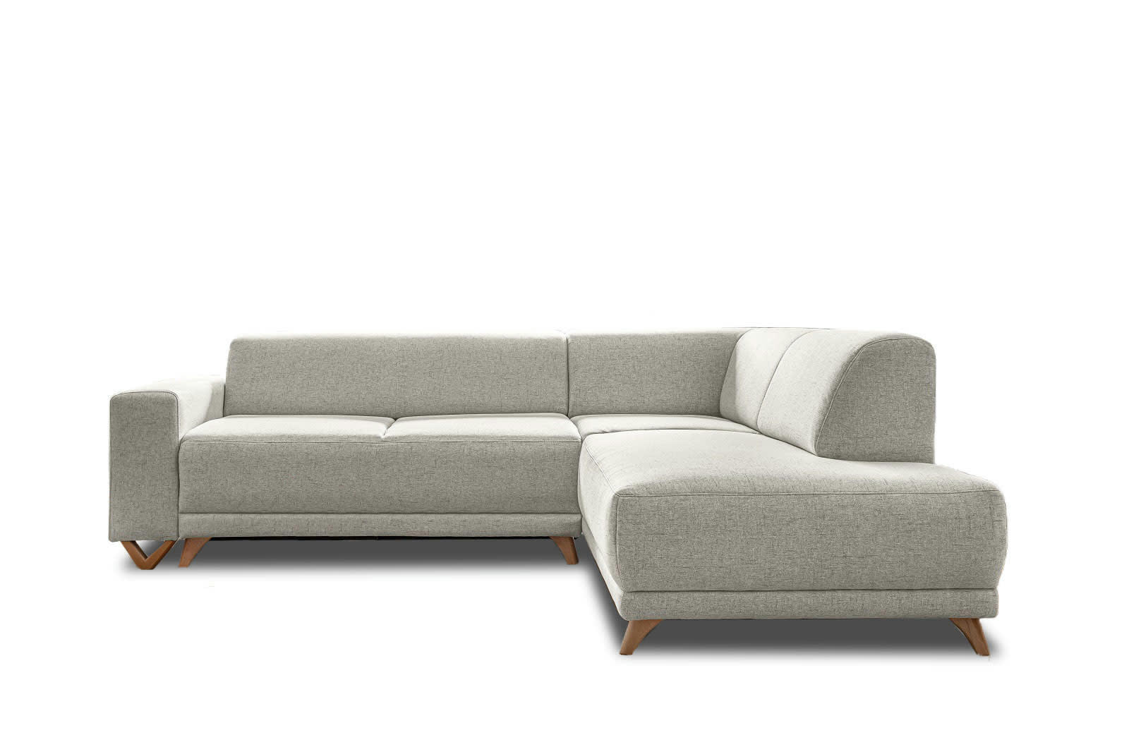 BELLA - Canapé d'angle droit convertible 5 places en tissu beige