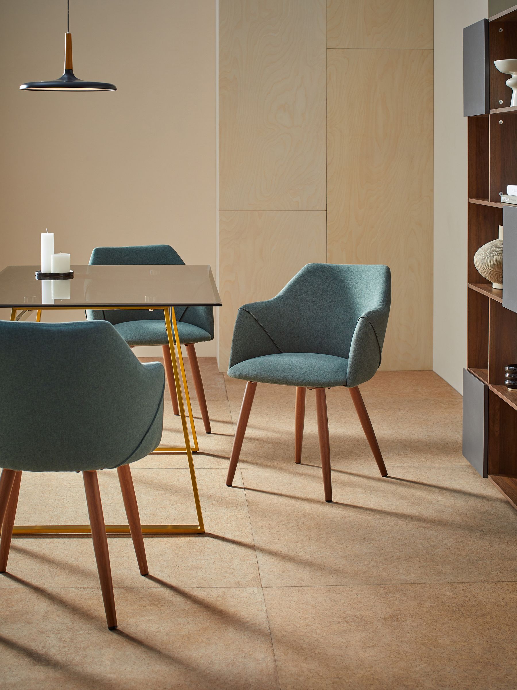 Set of 2 Lule Arm Dining Chairs in Bay Green and Walnut Effect Legs