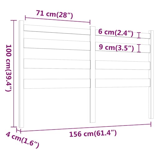NNEVL Bed Headboard Black 156x4x100 cm Solid Wood Pine