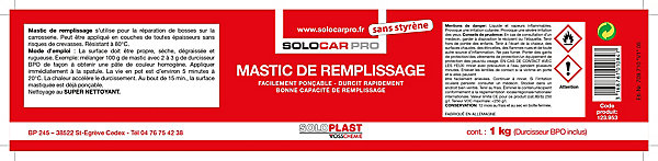 Mastic de remplissage 1 kg Solocar Pro