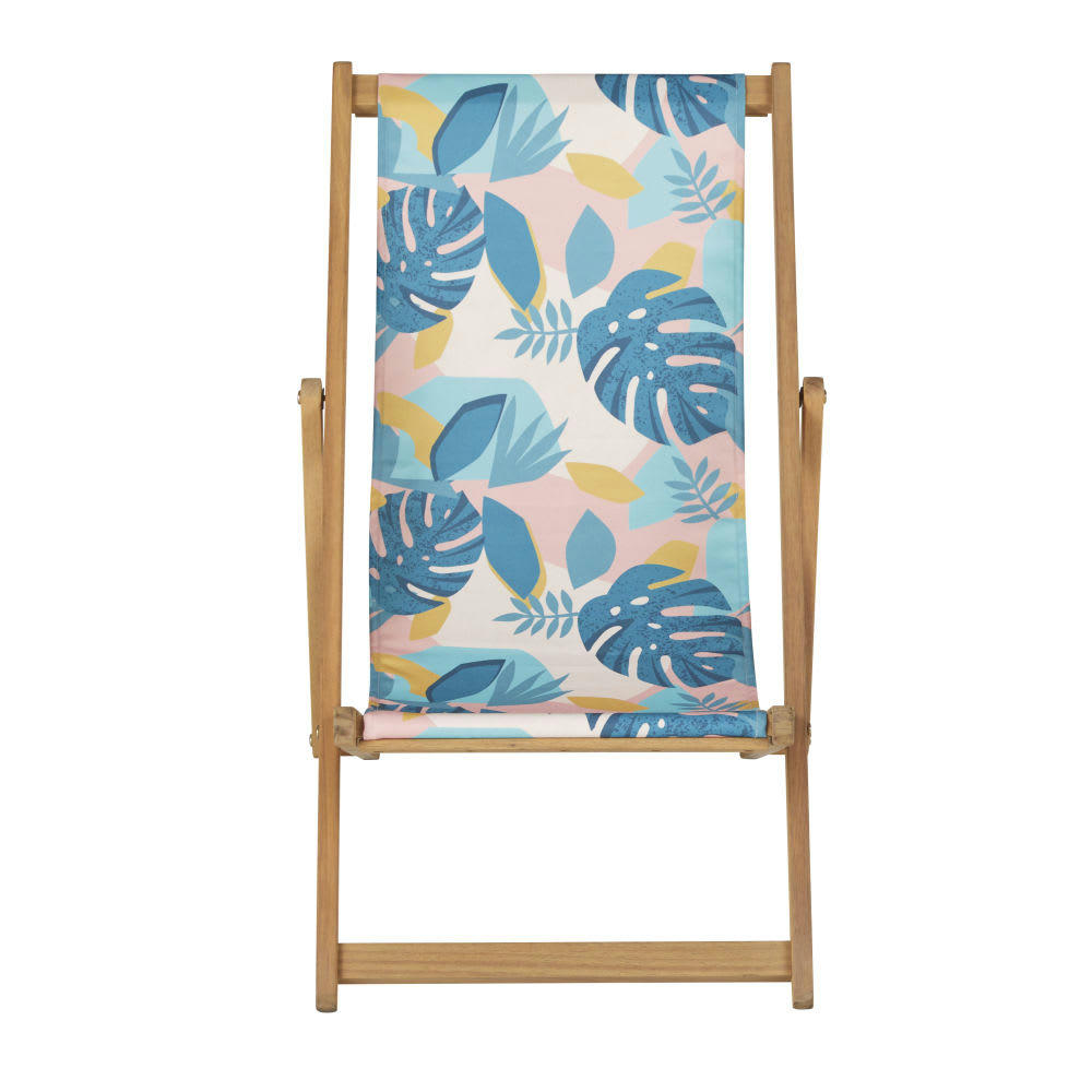 Ionna - Chilienne enfant en acacia massif et toile imprimé tropical rose, bleu et vert