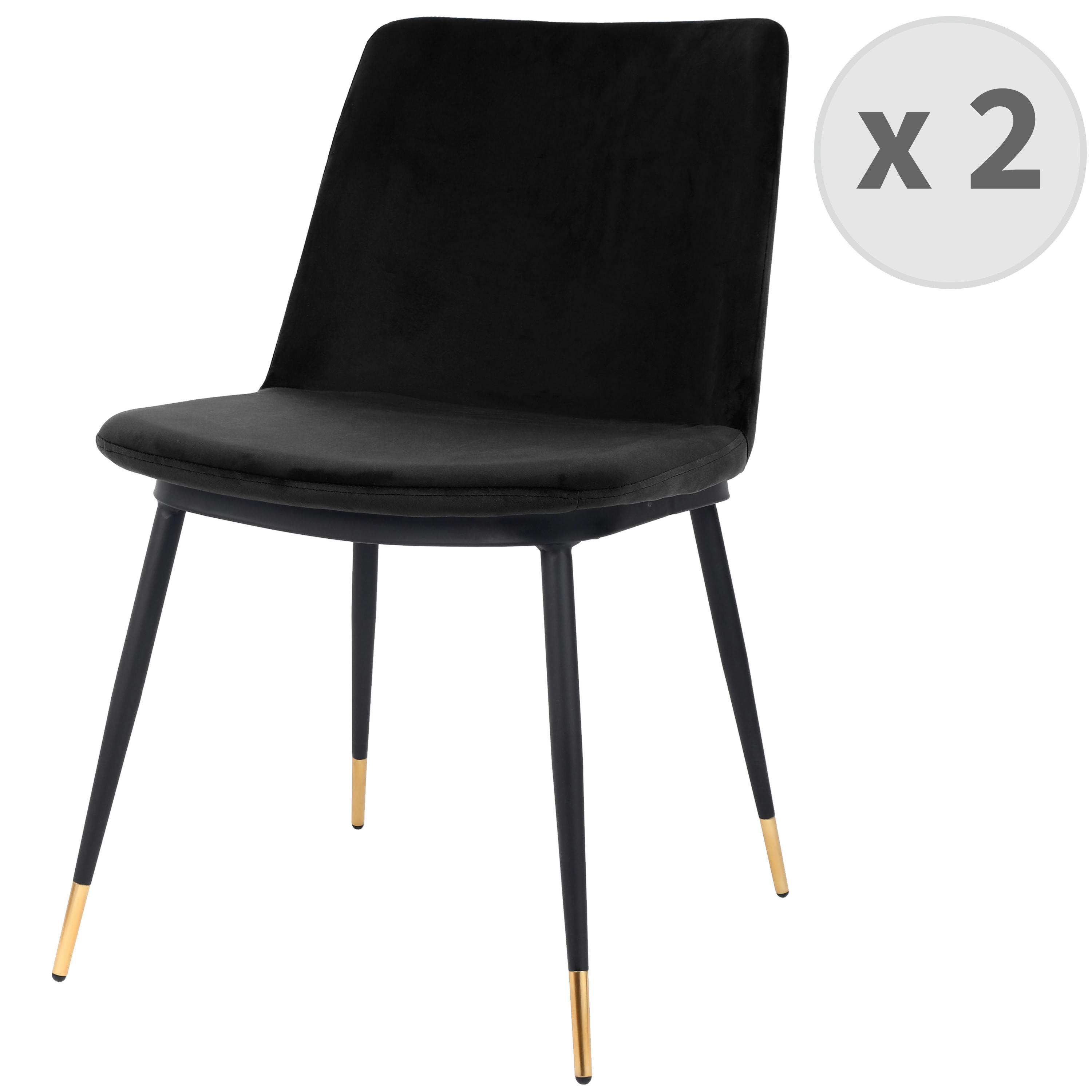 ENZO - Chaise en velours Noir, pieds métal noir mat et doré (x2)