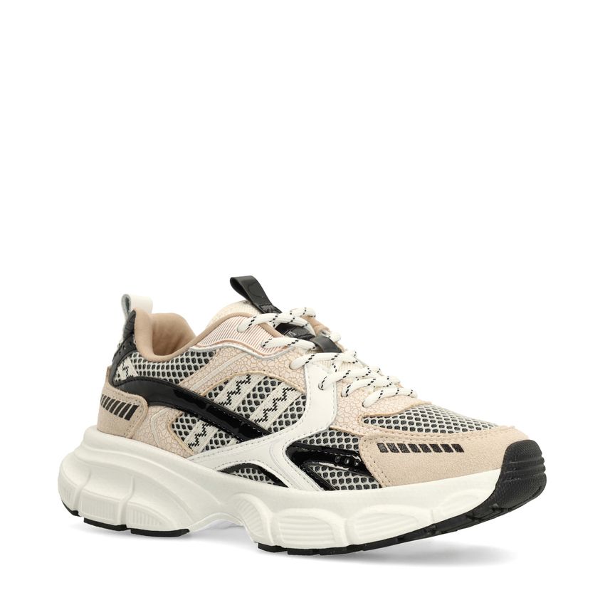 Manfield Beige sneakers met zwarte en witte mesh details