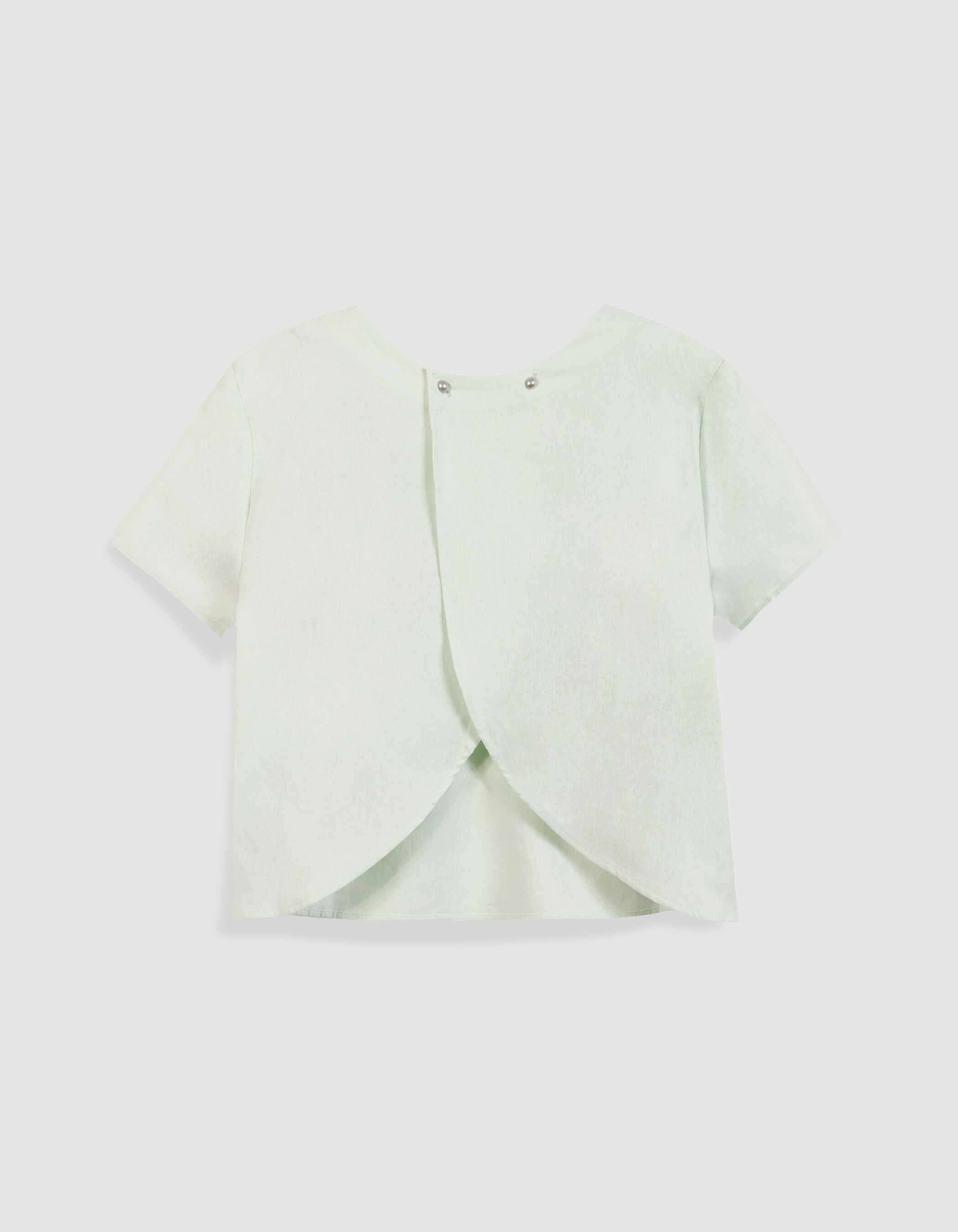 Top manches courtes vert coton lin ouverture dos Femme