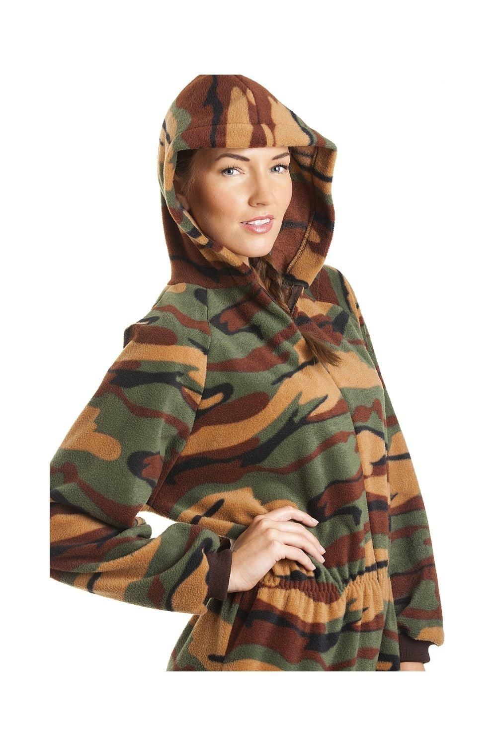 Camille Luxury All In One Camouflage Print Hooded Fleece Onesie