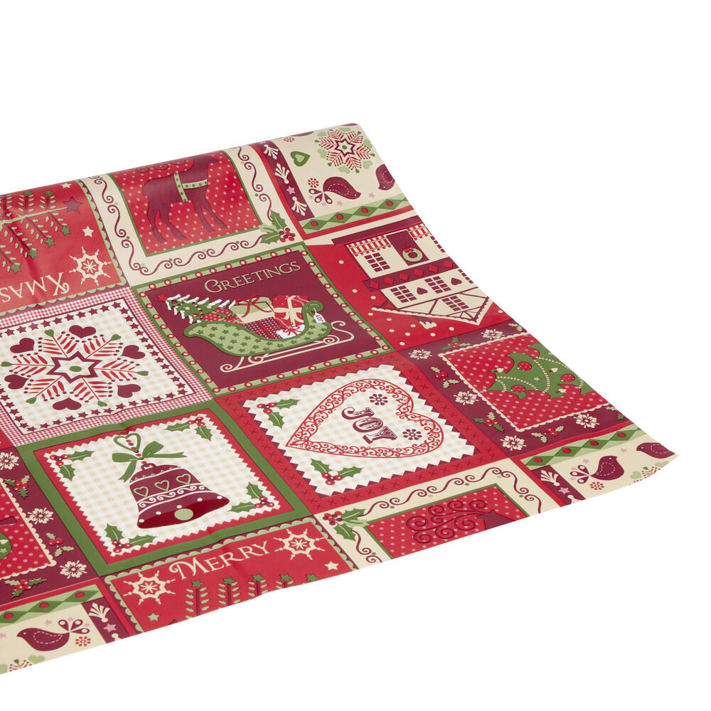 Toile cirée motifs chalets rouge 140cm