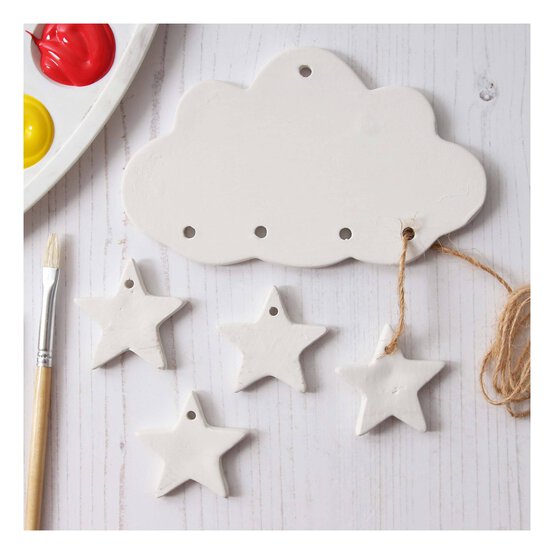 Unglazed Ceramic Cloud and Stars Decoration 14cm