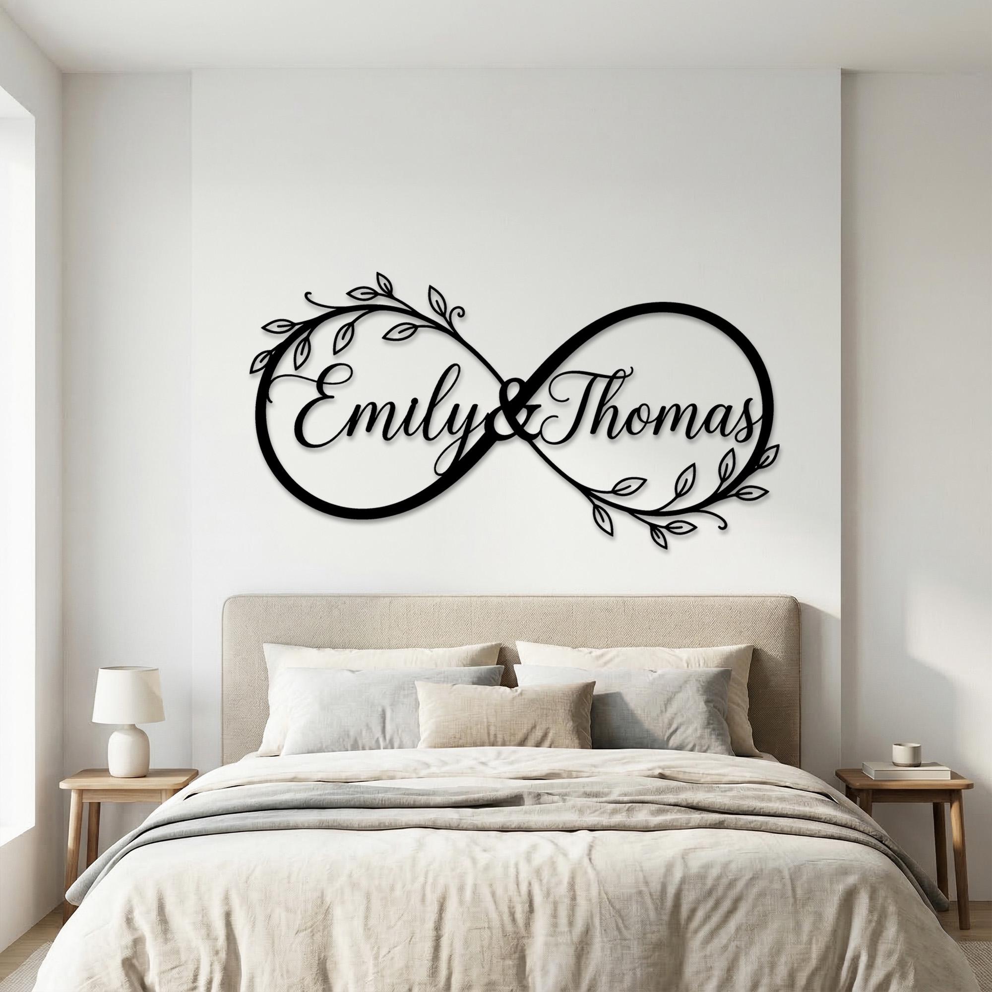 Personalized Infinity Metal Wall Sign, Custom Name Sign with Leaves, Meaningful Anniversary Gift