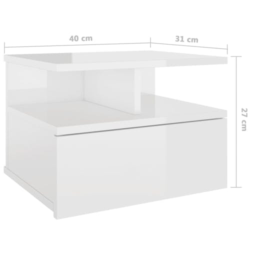 NNEVL Floating Nightstand High Gloss White 40x31x27 cm Chipboard