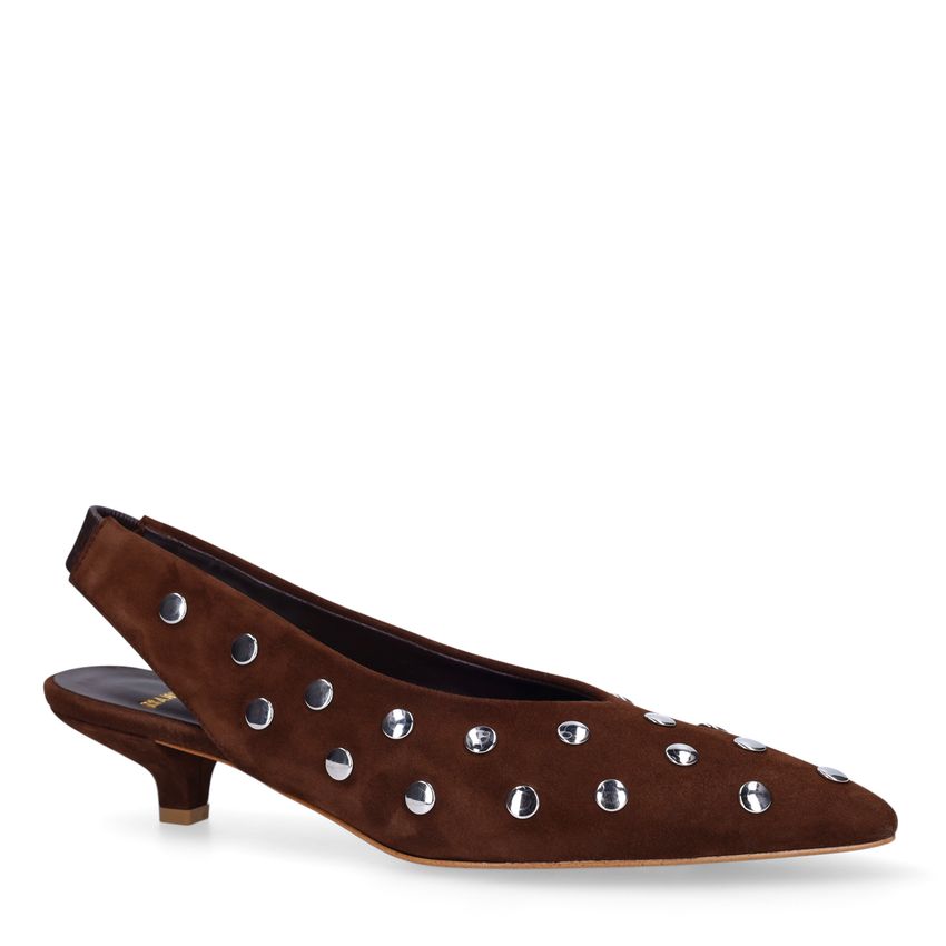 Manfield Bruine suède slingbacks met studs