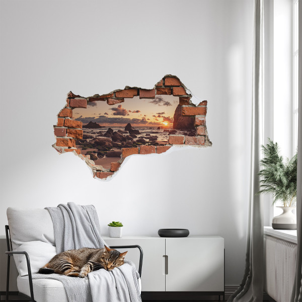 Efekt dziury w ścianie wiejski pejzaż naklejka 3D 60x40