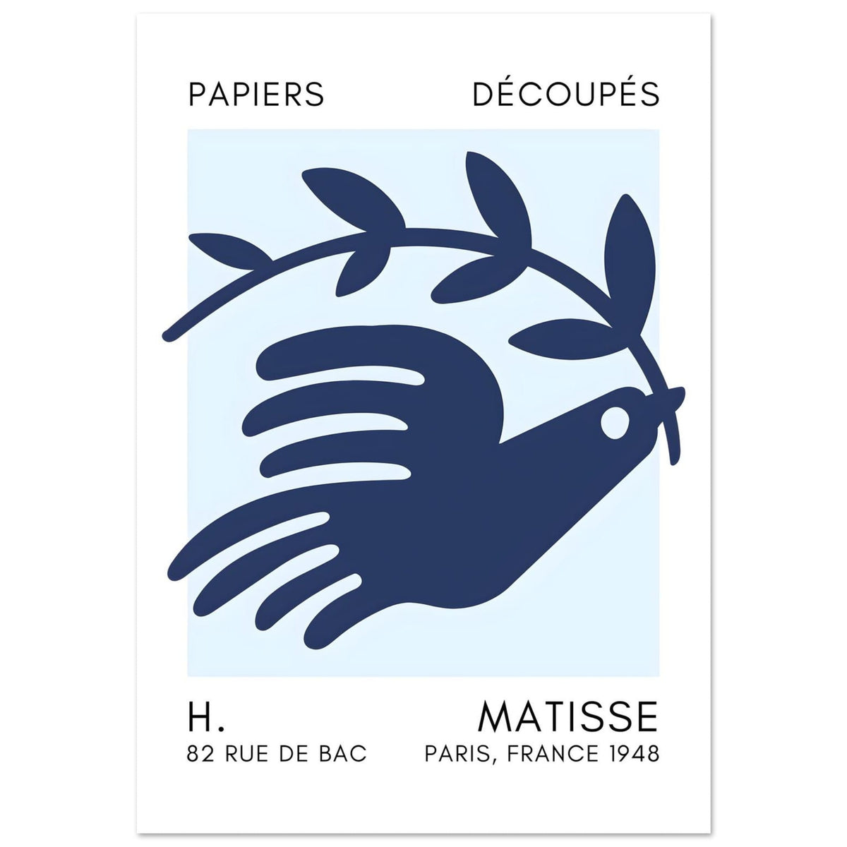 Artfulprints Poster Matisse – Peace dove navy blue I  - 70x100 cm - Blauw