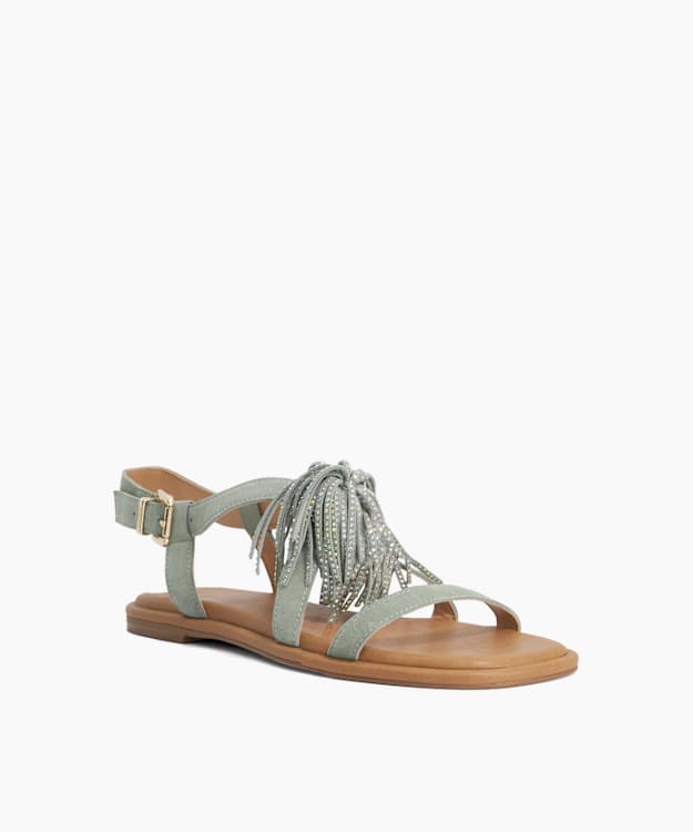 Lysia Sage - Suede Tasselled Sandals