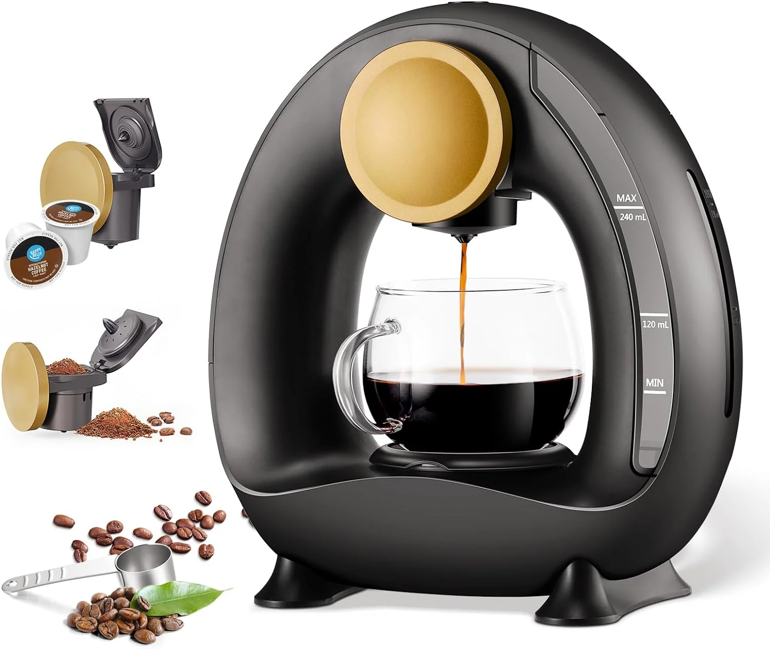 Coffee Maker, Small Coffee Makers for K Cup Pod and Ground Coffee, Cafeteras Electricas Mini Coffee Maker with Reusable Filter One Cup 8 Oz, 1400W Fast Brewing, Glass Included