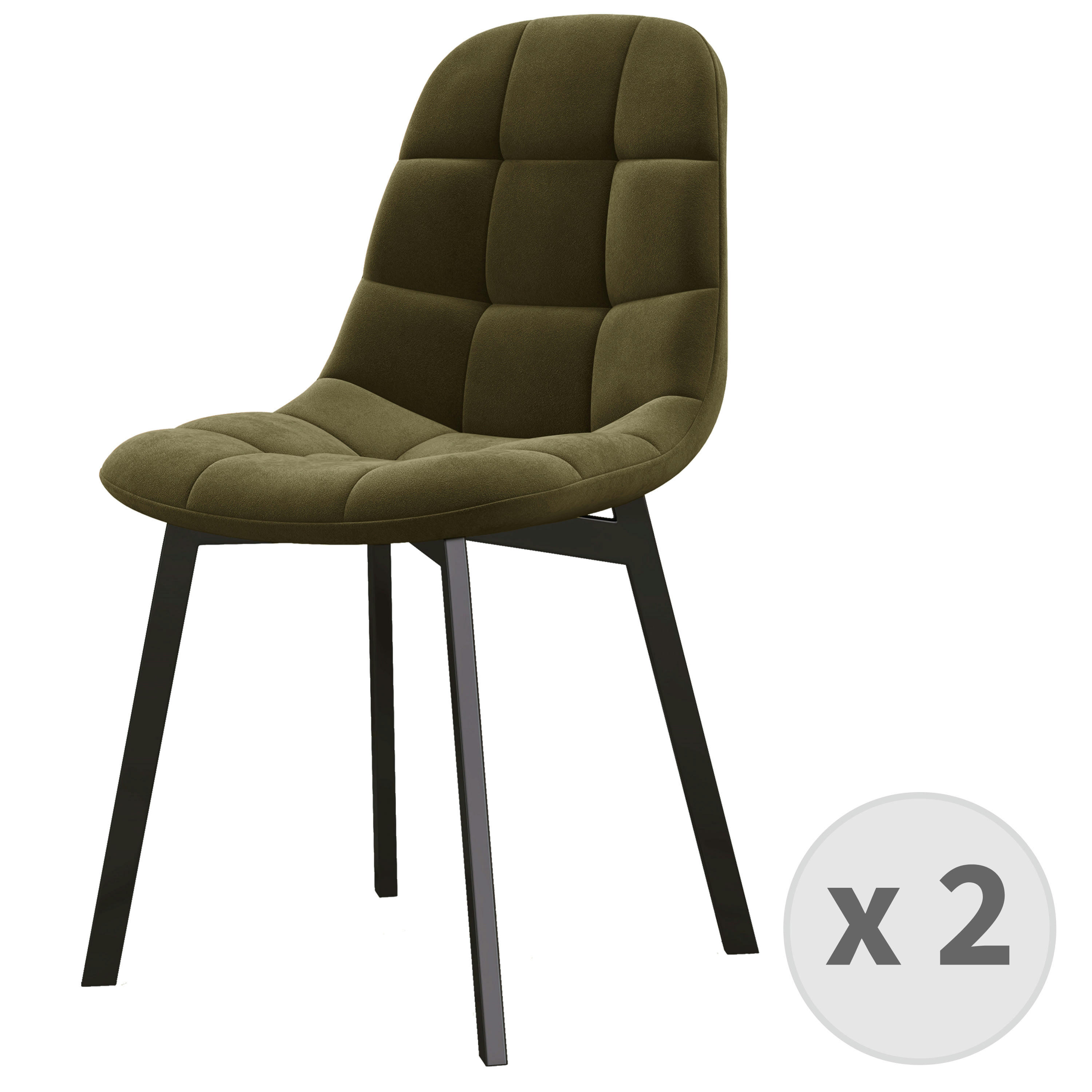 STELLIA - Chaise en Velours Olive et métal noir (x2)