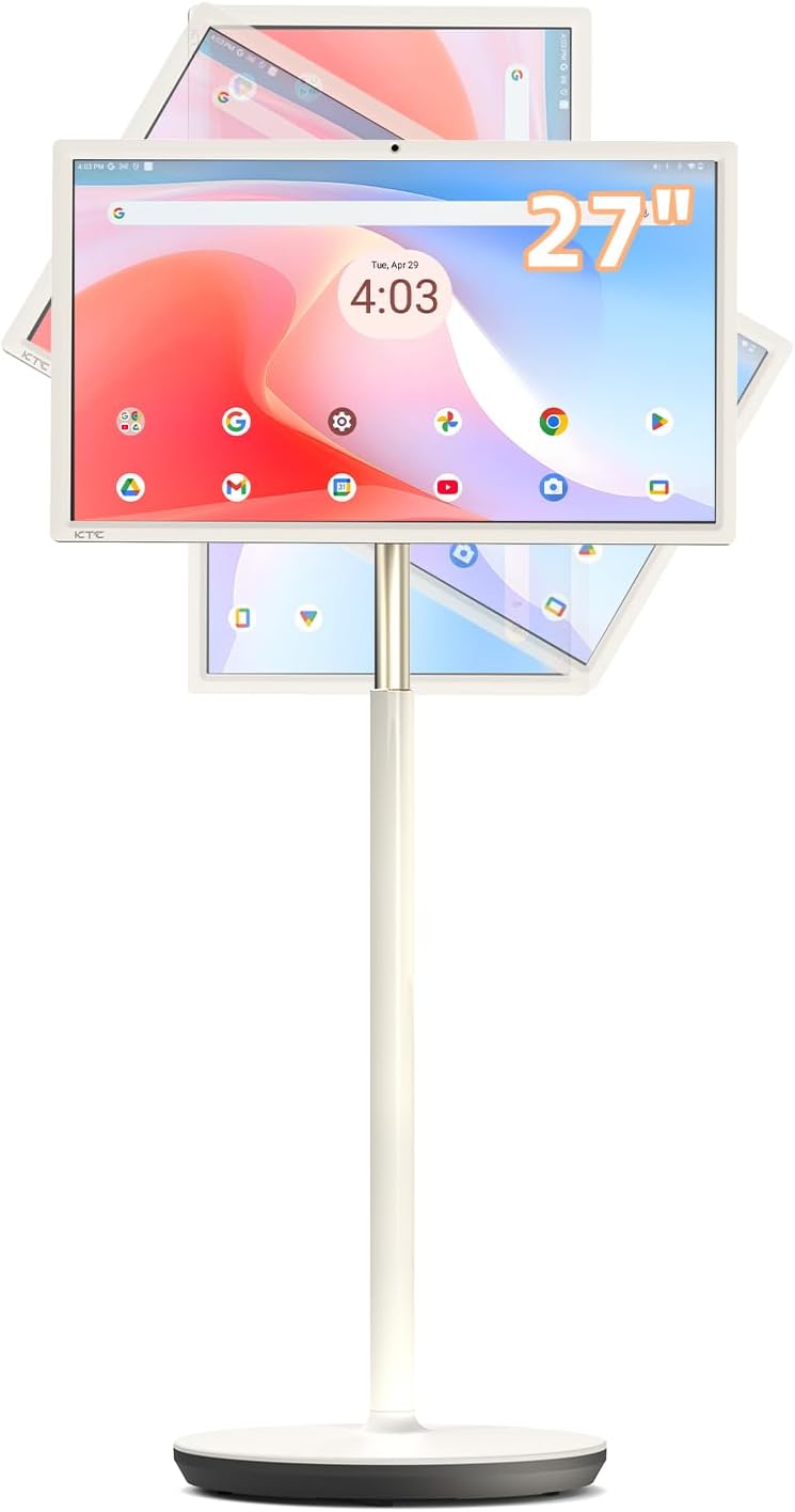 KTC MegPad 27 Inch Portable Screen TV - 1080P Touch Screen Monitor on Wheels with 8MP Camera  Compatible with Google TV  Android 14  QC 8G RAM+128G Storage  9500mAh Battery  Remote Control