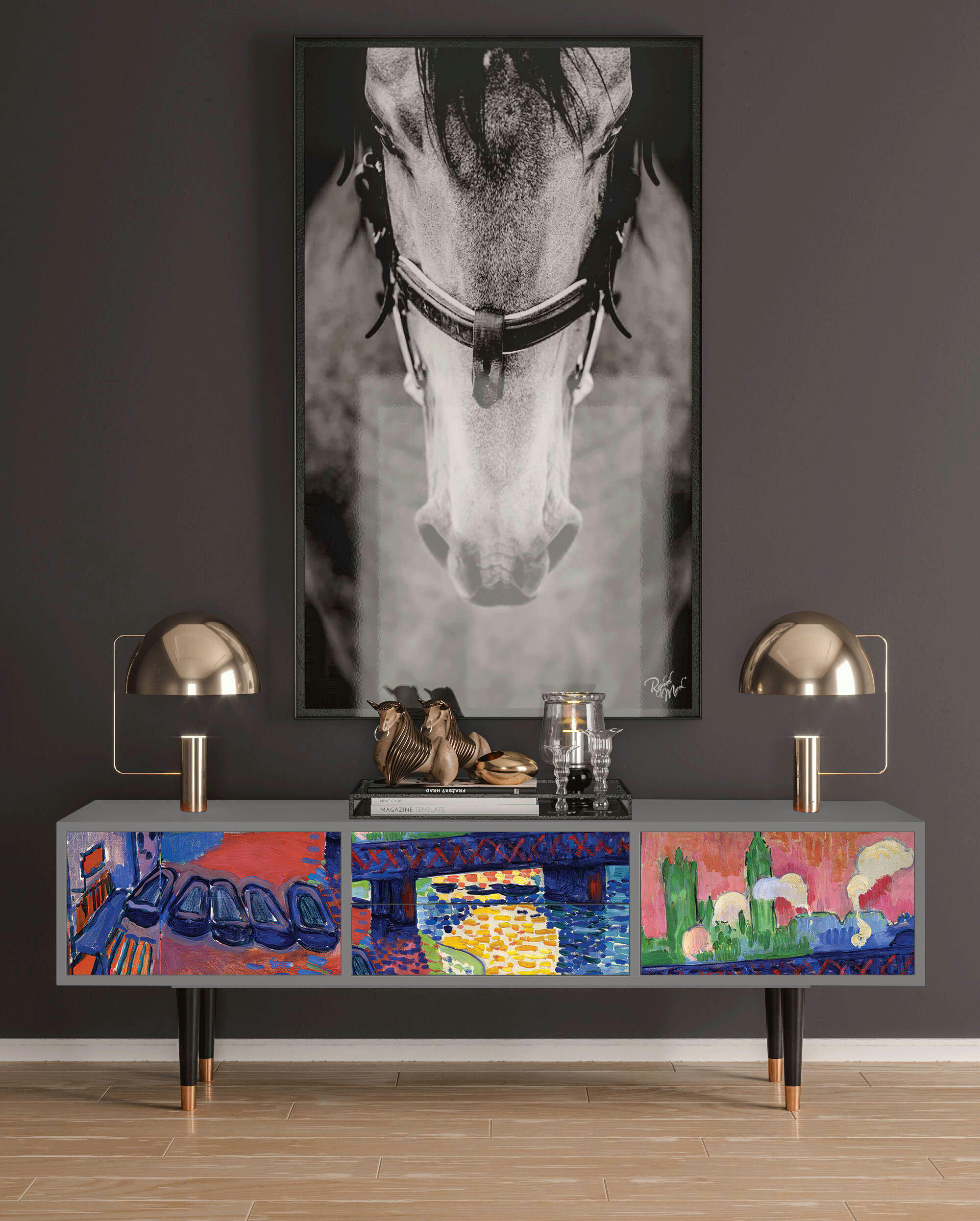 CHARING CROSS BRIDGE BY ANDRE DEAIN - Meuble TV  multicolore 2 tiroirs et 2 portes L 170 cm