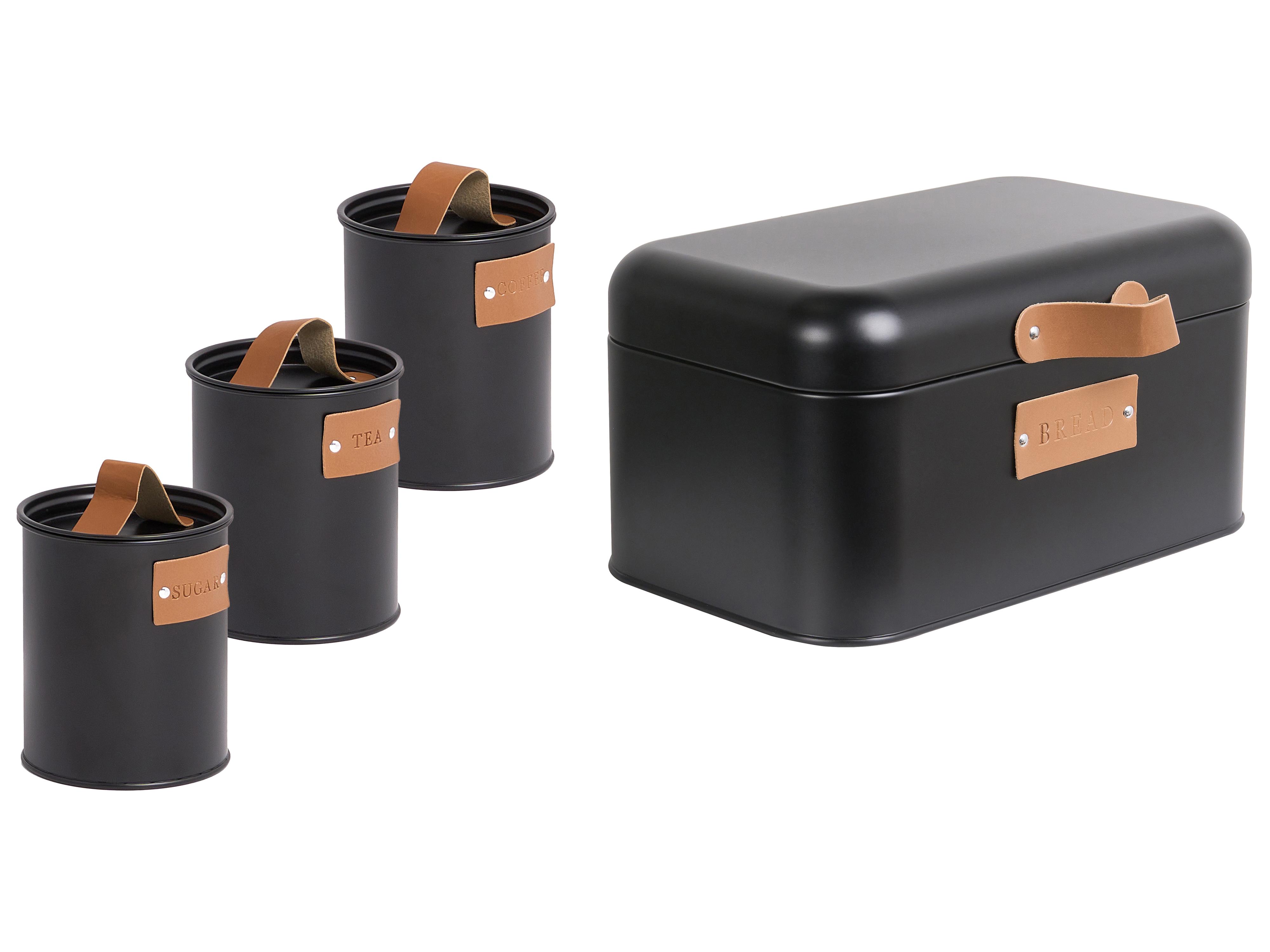 4 Piece Bread Bin and Canister Set REVERIE Metal Black