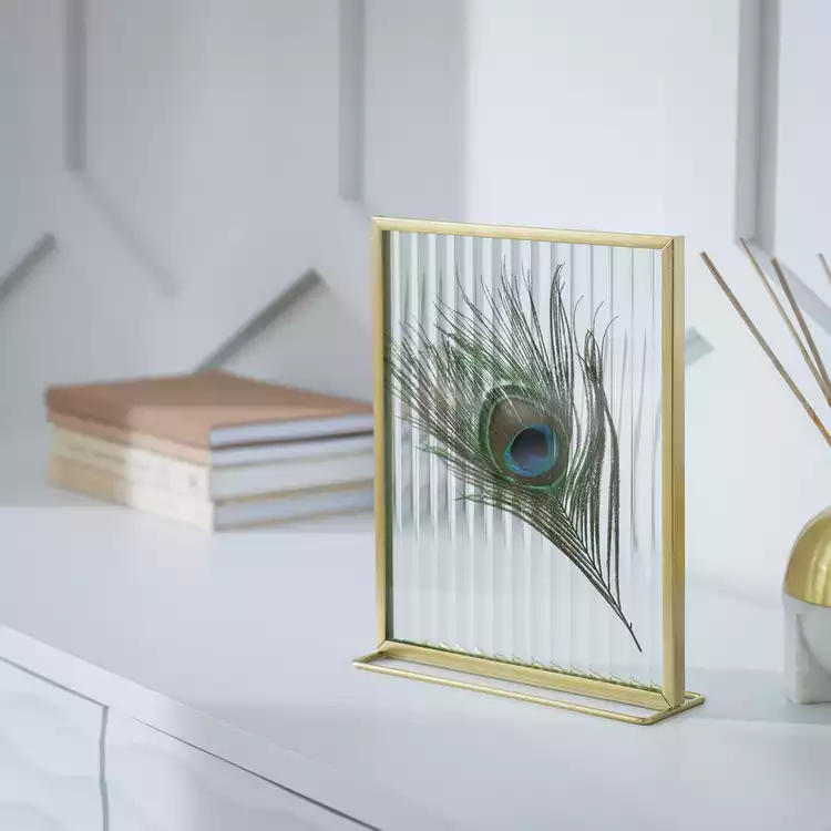 Habitat Gold Reeded Glass Metal Picture Frame - 5x7"