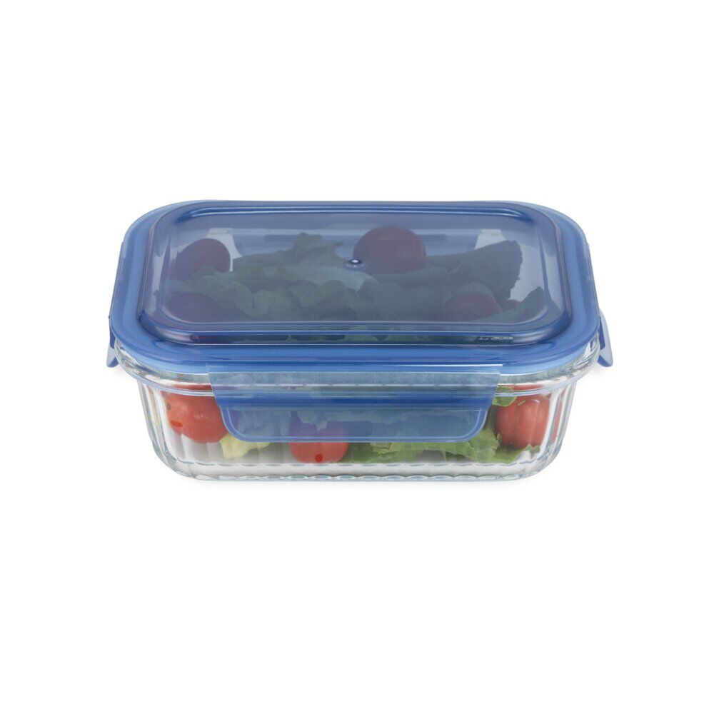 BoÎte de conservation alimentaire hermétique verre et plastique bleu 640ml