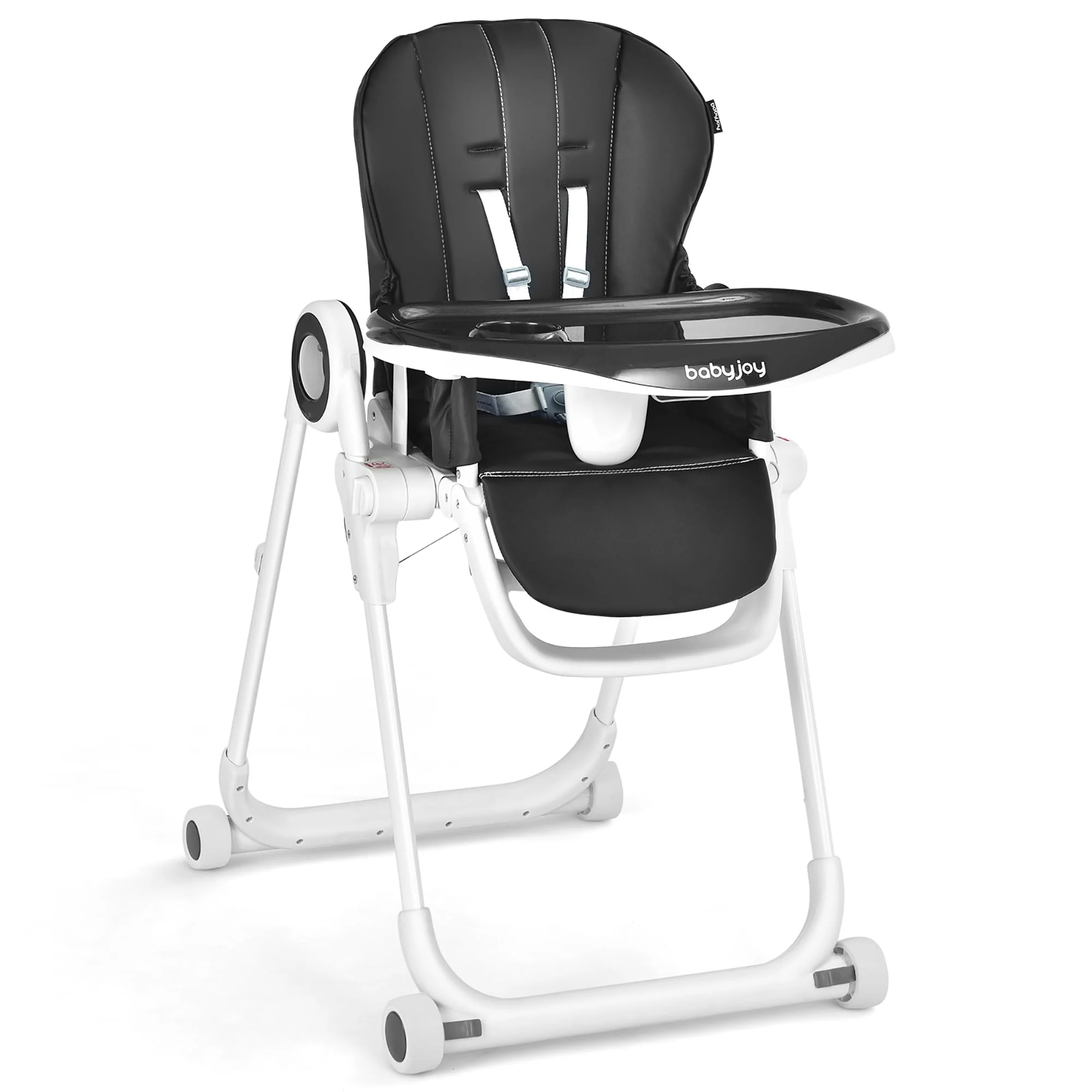 Babyjoy Baby High Chair Foldable Feeding Chair w/ 4 Lockable Wheels - 30'' x 23'' x 41.5''