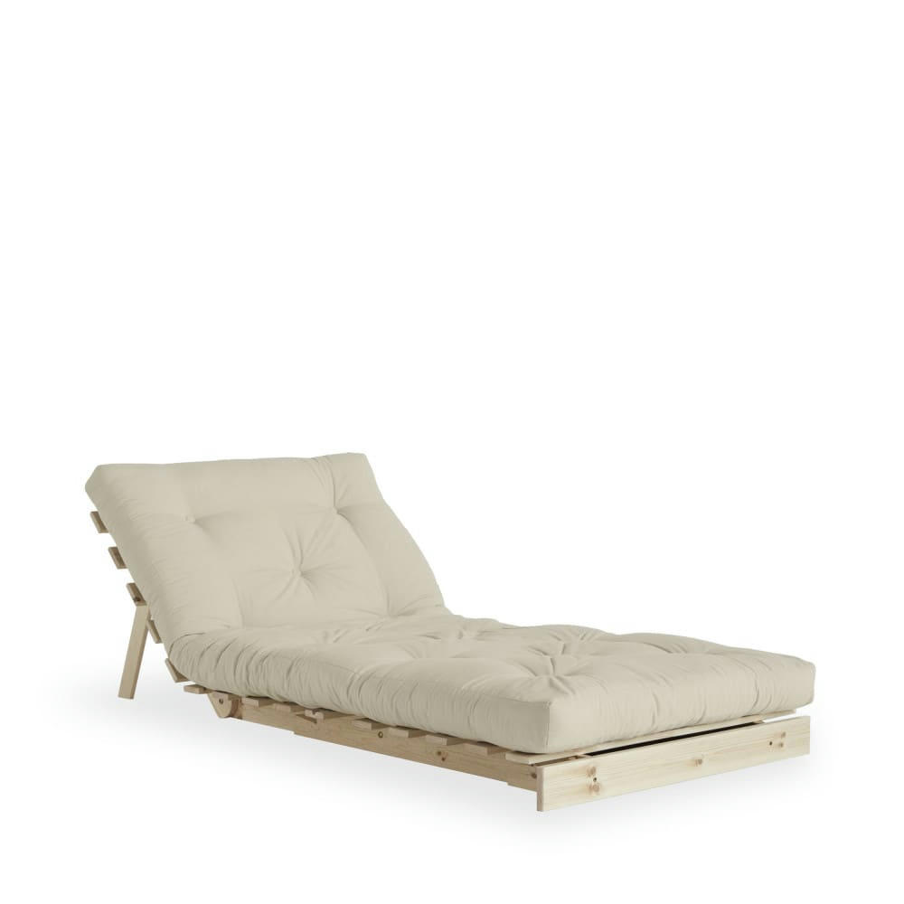 ROOTS - Fauteuil convertible 90x200cm en bois naturel et tissu beige