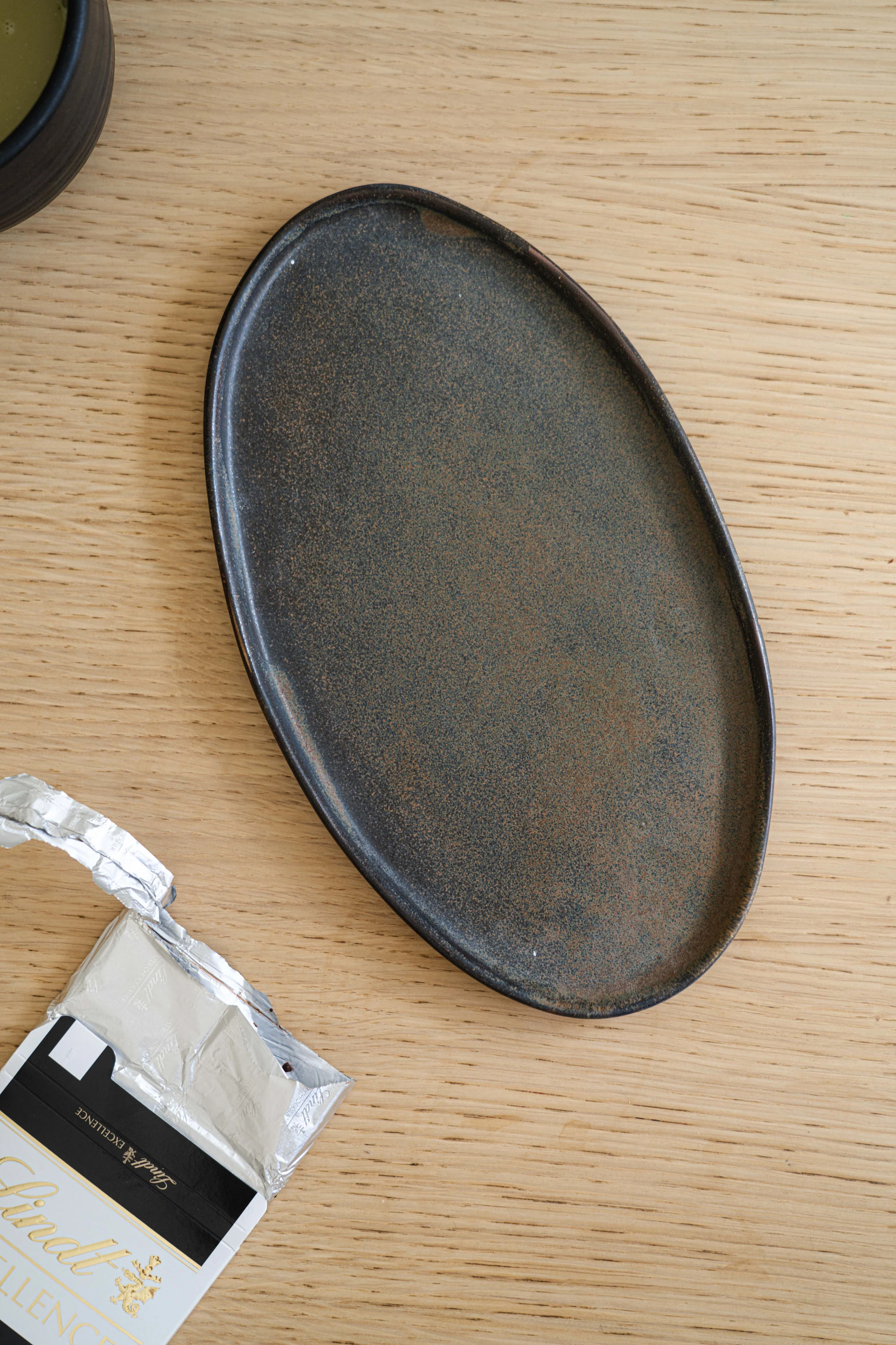 Oval Serving Platter: Handmade Stoneware Rustic Tray, Rust Brown Glaze