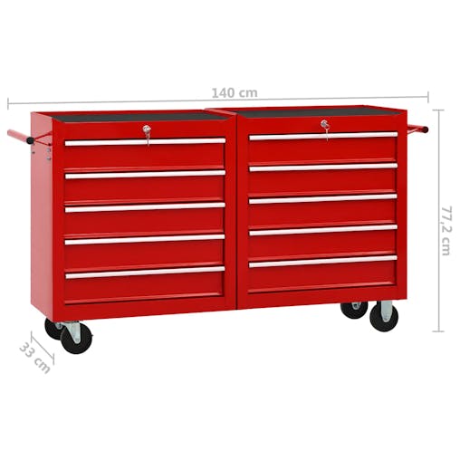 NNEVL Tool Trolley with 10 Drawers Steel Red