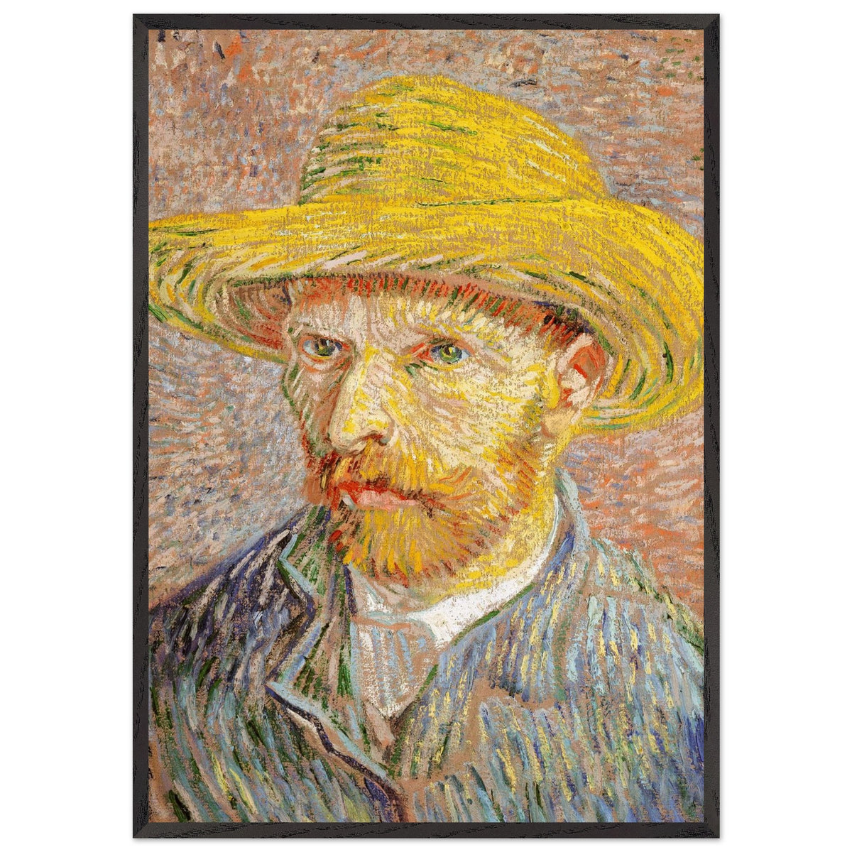 Artfulprints Poster met Lijst Vincent van Gogh - Zelfportret met strohoed  - 70x100 cm - Oranje